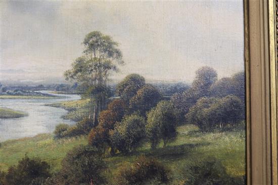 Octavius Thomas Clark (1850-1921), oil on canvas, river landscape, 50 x 74cm